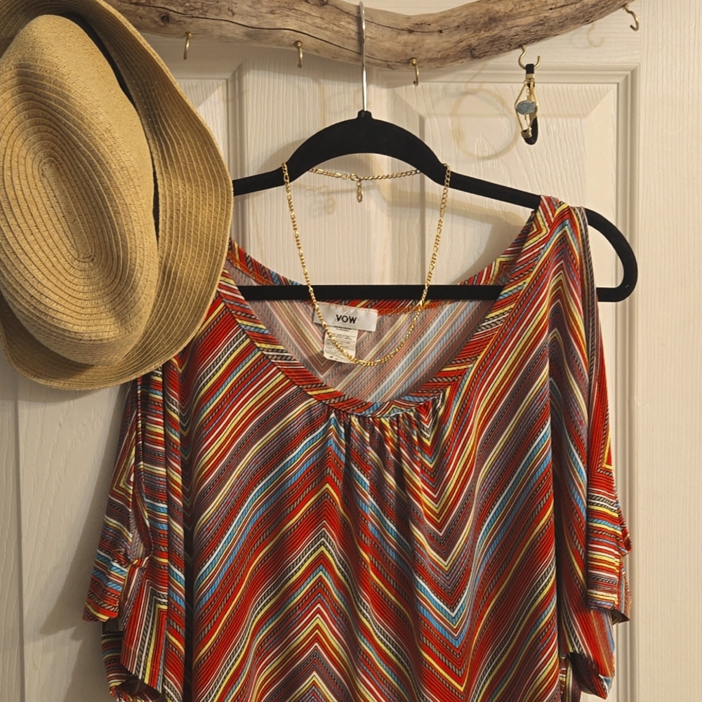 Vow-cold shoulder,blouse,summer,bohemian,orange,blue,yellow,vibrant,
